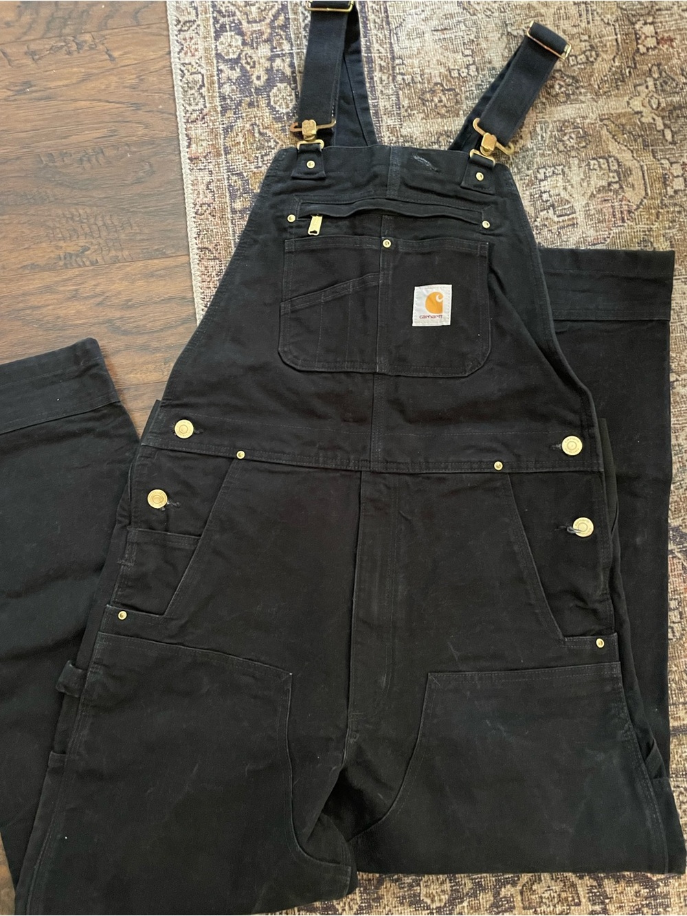 Carhartt Black Mens Duck Bib Overalls with Utility Pockets 34x32
